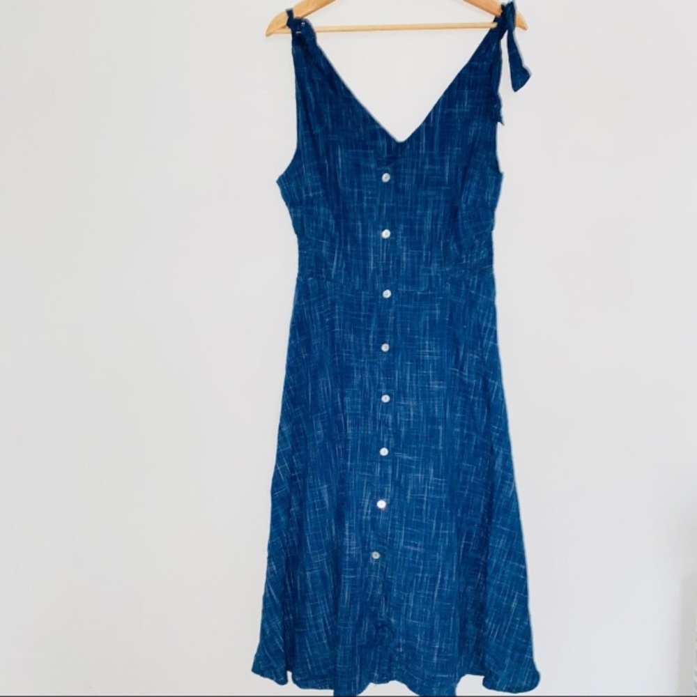 Marled Blue Tie Shoulder Button Down Dress